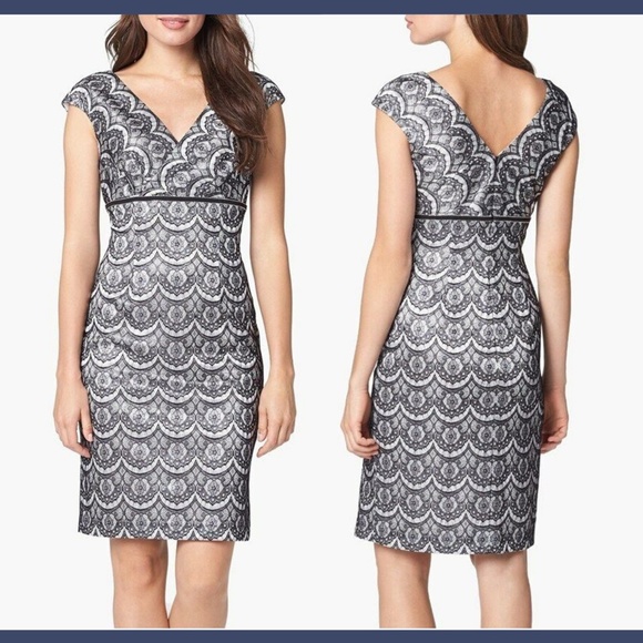 NWT‎ Adrianna Papell Bonded Lace Sheath Dress in Black/ White [SZ 4 ] - Picture 1 of 5
